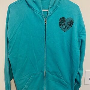 PINK Victoria’s Secret Teal Heart Zip-Up Hoodie